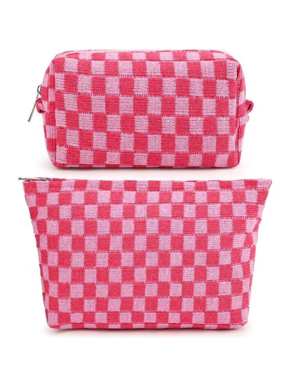 2 Pieces Makeup Bag Large Checkered Cosmetic Bags Travel Toiletry Organizer Set